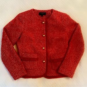 Beautiful, Classic Red Tweed Jacket with Gold Buttons | Size 2P